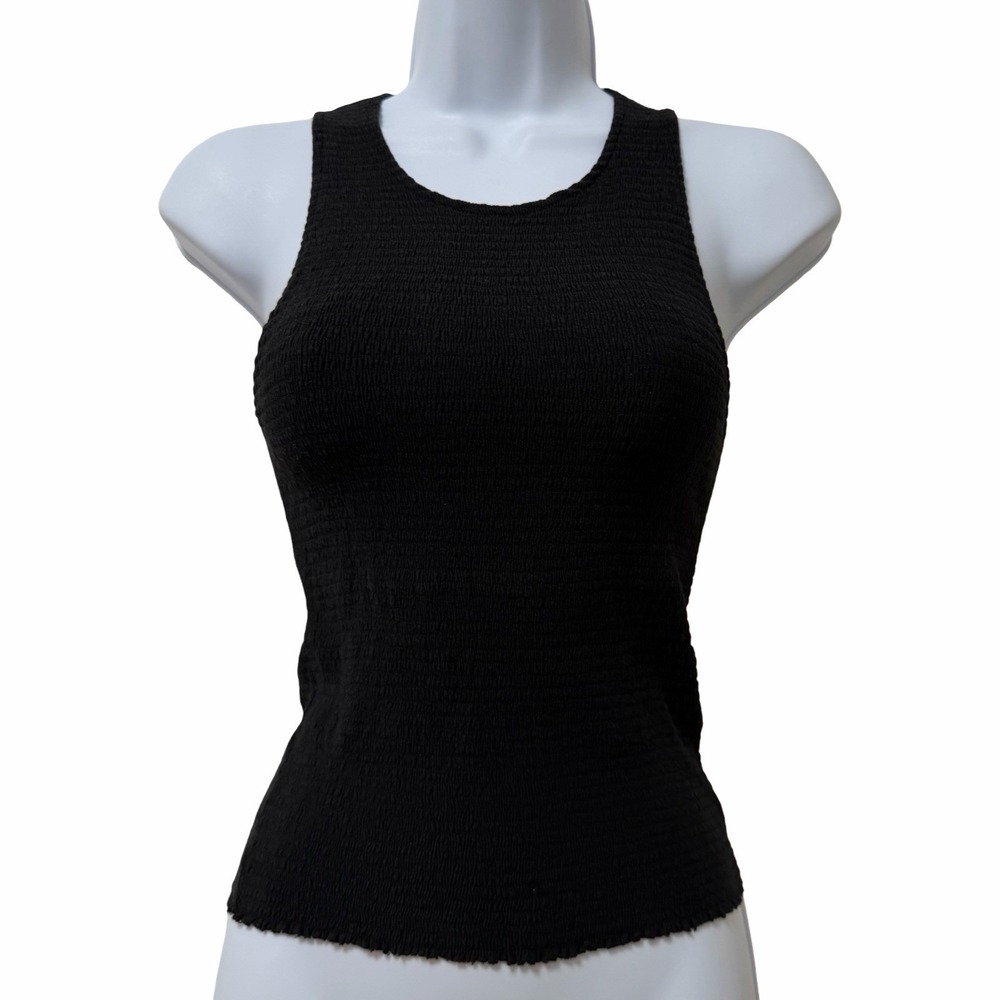 Nation LTD Ruched Fitted Pima Cotton Sleeveless Tank Top Size S Black Capsule